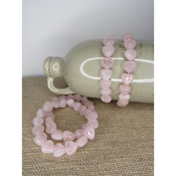 Heart Shaped Rose Quartz Bracelet 12mm - Picture 4 of 5